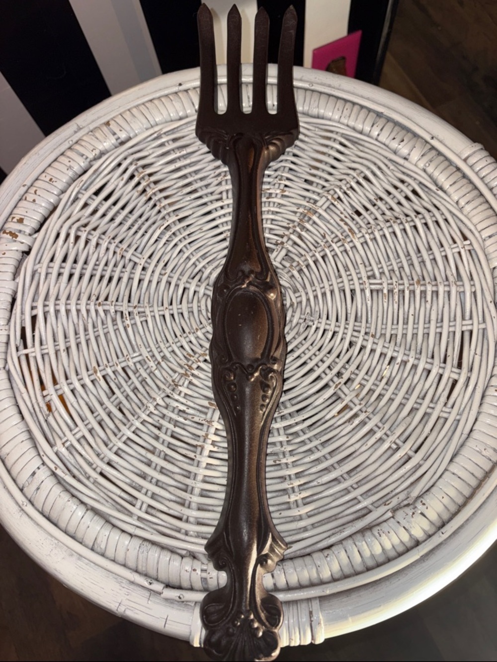 70s Vintage Brown Ornate Decorative Dining Fork Home/Wall Decor Brown Ceramic